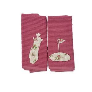 Casa Fina From Cecil Saydah Co Dish Towels Handmade Golf Design Rose Pink Cotton